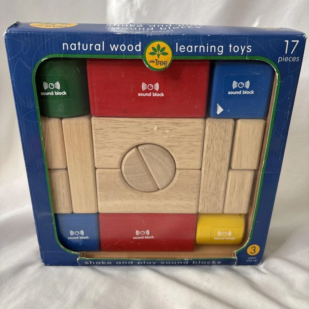 Vtg Little Tree Natural Wood‎ Learning Toys Shake & Play Sound Blocks 17 Pc NEW